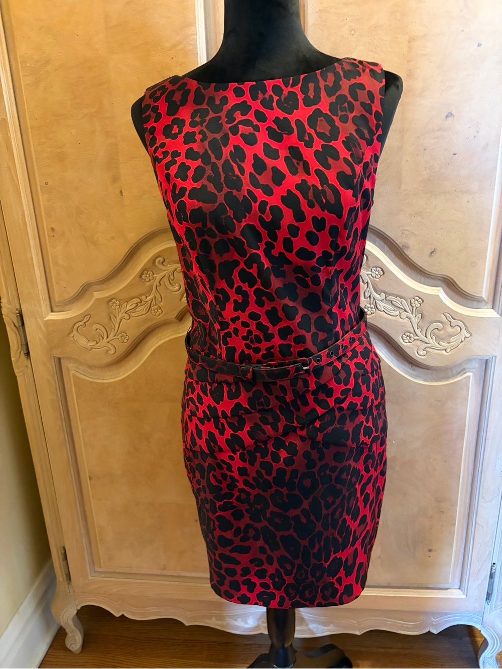 Cache - Red and Black Leopard Print Mini Dress